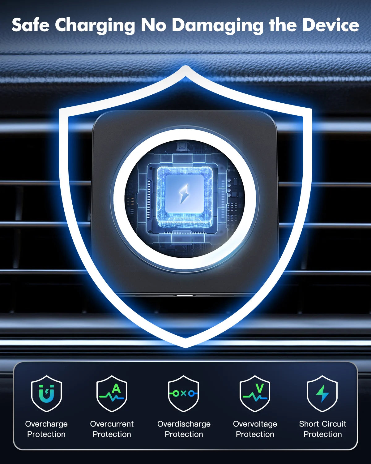 Car Mag-Safe Wireless Charger - Car Mount Fast Charging Air Vent Phone Holder Mount for Iphone 17/16/15/14/13/12 - Black