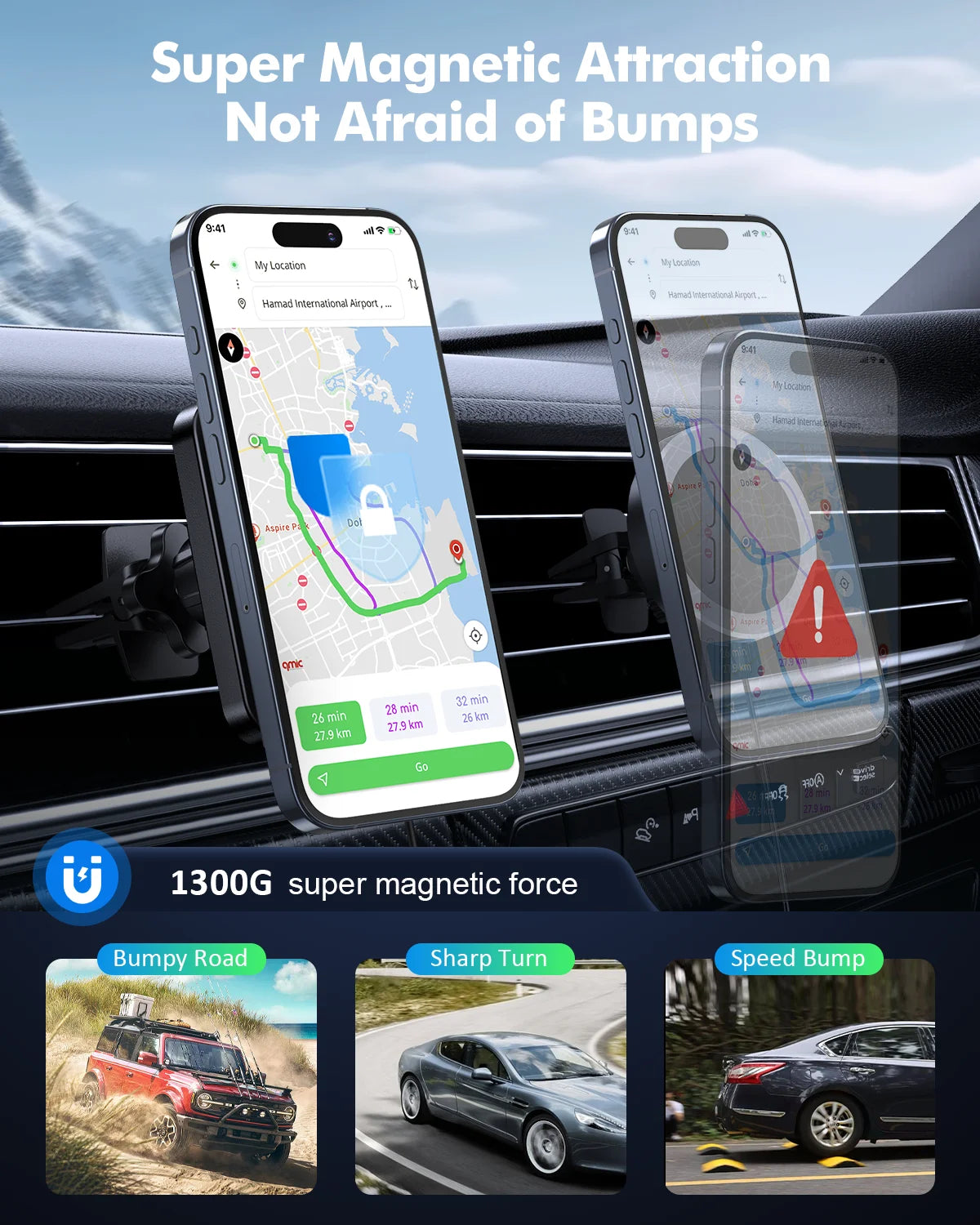 Car Mag-Safe Wireless Charger - Car Mount Fast Charging Air Vent Phone Holder Mount for Iphone 17/16/15/14/13/12 - Black